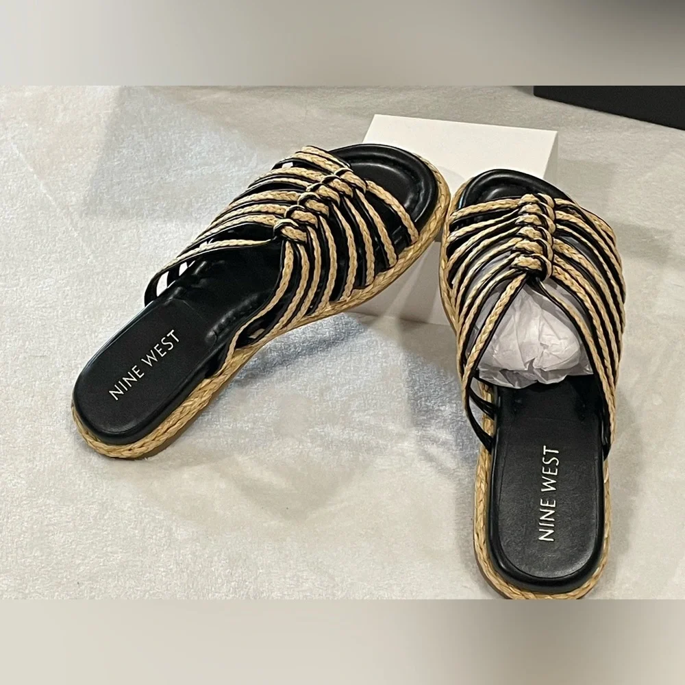 Nine West Adila Black and Tan Slide Sandals Sz 5 BNWOB - Picture 4 of 5